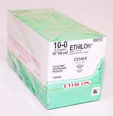 Suture with Needle Ethilon Nonabsorbable Uncoated Black Suture Monofilament Nylon Size 10 - 0 12 Inch Suture Double-Armed 6.5 mm Length 3/8 Circle Spatula Needle