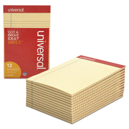 Universal® Colored Perforated Writing Pads, Narrow Rule, 5 x 8, Ivory, 50 Sheets, Dozen