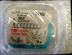 J & J Healthcare Systems Suture with Needle Perma-Hand™ Nonabsorbable Coated Black Suture Braided Silk Size 3 - 0 18 Inch Suture 1-Needle 26 mm Length 1/2 Circle Taper Point Needle