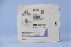 Suture with Needle Coated Vicryl Absorbable Coated Violet Suture Braided Polyglactin 910 Size 2 - 0 18 Inch Suture 1-Needle 36 mm Length 1/2 Circle Taper Point Needle