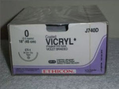 J & J Healthcare Systems Suture with Needle Coated Vicryl™ Absorbable Coated Violet Suture Braided Polyglactin 910 Size 0 18 Inch Suture 1-Needle 36 mm Length 1/2 Circle Taper Point Needle