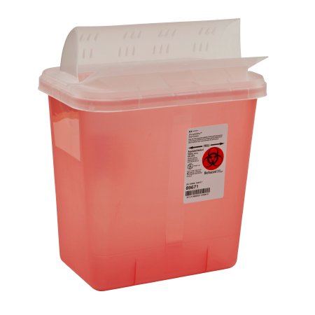 Cardinal Sharps Container SharpSafety™ 10 H X 10-1/2 W X 7-1/4 D Inch 2 Gallon Translucent Red Base/ Translucent Lid Horizontal Entry Flap Lid - M-191568-4077 - Each