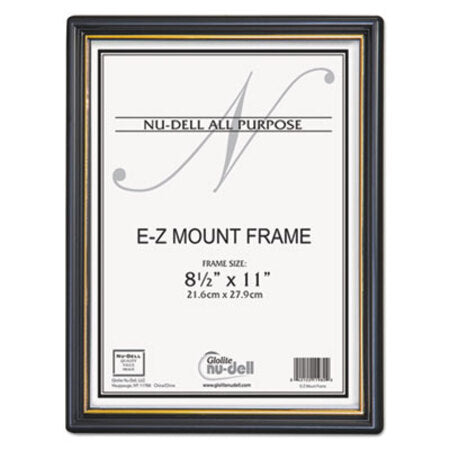 NuDell™ EZ Mount Document Frame with Trim Accent and Plastic Face, Plastic, 8.5 x 11 Insert, Black/Gold