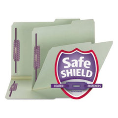 Smead® Recycled Pressboard Folders w/Two SafeSHIELD Fasteners, 2/5-Cut Tab, Right of Center, 2" Exp, Letter Size, Gray-Green, 25/Box