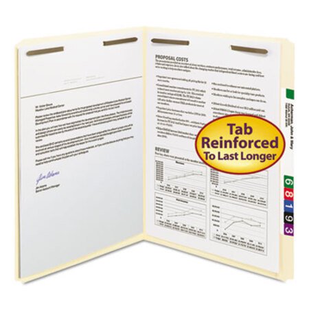 Smead® Top Tab 2-Fastener Folders, Straight Tab, Letter Size, 11 pt. Manila, 50/Box