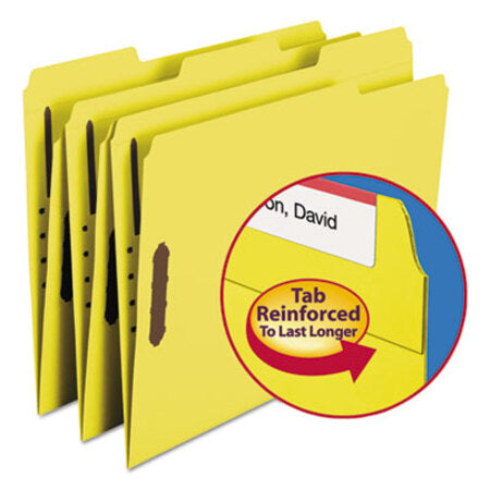 Smead® Top Tab Colored 2-Fastener Folders, 1/3-Cut Tabs, Letter Size, Yellow, 50/Box