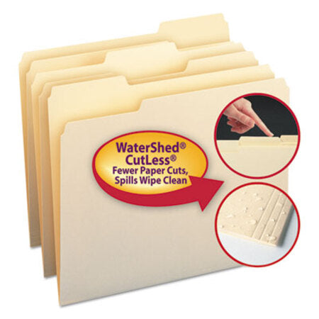 Smead® WaterShed/CutLess File Folders, 1/3-Cut Tabs, Letter Size, Manila, 100/Box