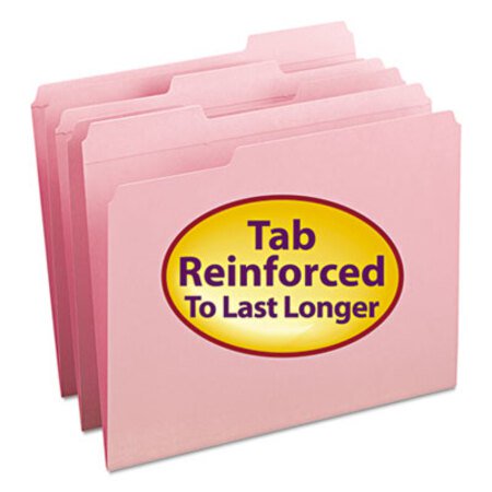 Smead® Reinforced Top Tab Colored File Folders, 1/3-Cut Tabs, Letter Size, Pink, 100/Box