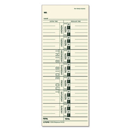 TOPS™ Time Card for Acroprint/IBM/Lathem/Simplex, Weekly, 3.5 x 9, 100/Pack