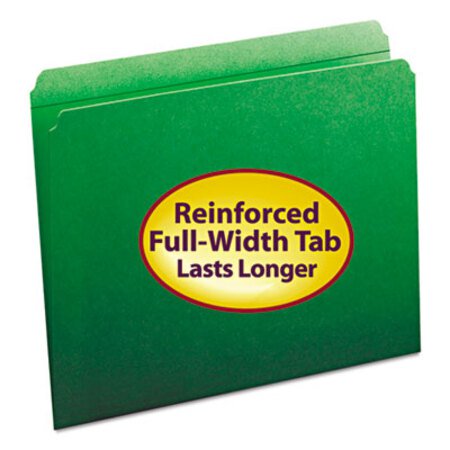 Smead® Reinforced Top Tab Colored File Folders, Straight Tab, Letter Size, Green, 100/Box