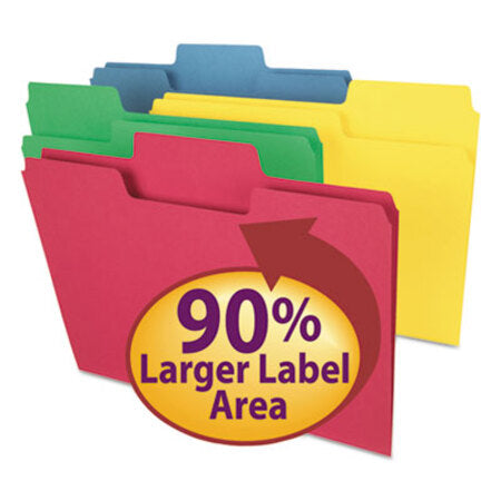 Smead® SuperTab Colored File Folders, 1/3-Cut Tabs, Letter Size, 11 pt. Stock, Assorted, 100/Box