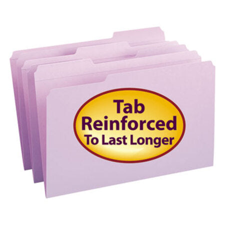 Smead® Reinforced Top Tab Colored File Folders, 1/3-Cut Tabs, Legal Size, Lavender, 100/Box