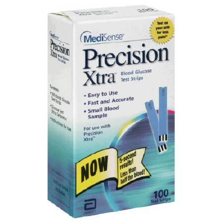 Abbott Blood Glucose Test Strips Precision Xtra® 100 Strips per Box , 1 Code Strip 0.6 Microliter Sample Size , 5 Second Test Time For Precision Xtra® Systems