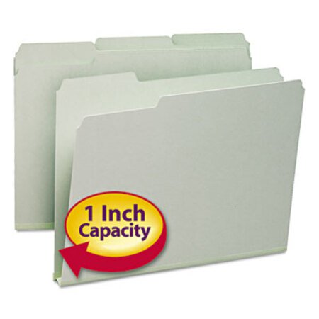 Smead® Expanding Recycled Heavy Pressboard Folders, 1/3-Cut Tabs, 1" Expansion, Letter Size, Gray-Green, 25/Box