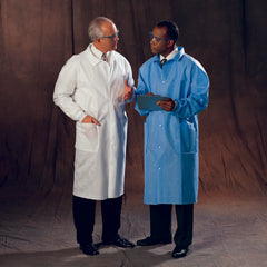 O&M Halyard Inc Lab Coat Blue Large Knee Length Disposable