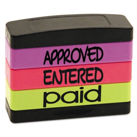 Stack Stamp® Stack Stamp, APPROVED, ENTERED, PAID, 1 13/16 x 5/8, Assorted Fluorescent Ink