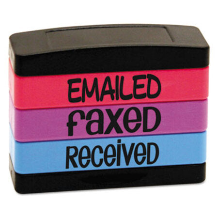 Stack Stamp® Stack Stamp, EMAILED, FAXED, RECEIVED, 1 13/16 x 5/8, Assorted Fluorescent Ink