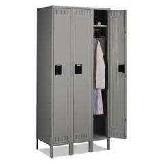 Tennsco Single Tier Locker with Legs, Three Units, 36w x 18d x 78h, Medium Gray