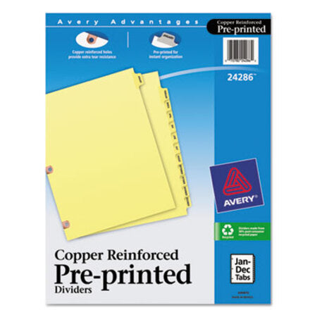 Avery® Preprinted Laminated Tab Dividers w/Copper Reinforced Holes, 12-Tab, Letter