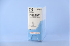 Suture with Needle Prolene Nonabsorbable Uncoated Blue Suture Monofilament Polypropylene Suture Size 7 - 0 18 Inch Suture Double-Armed 9.3 mm Length 3/8 Circle Taper Point Needle