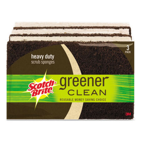 Scotch-Brite® Greener Clean Heavy-Duty Scrub Sponge, 2 7/10 x .75 x 4 3/5, Brown, 3/Pack