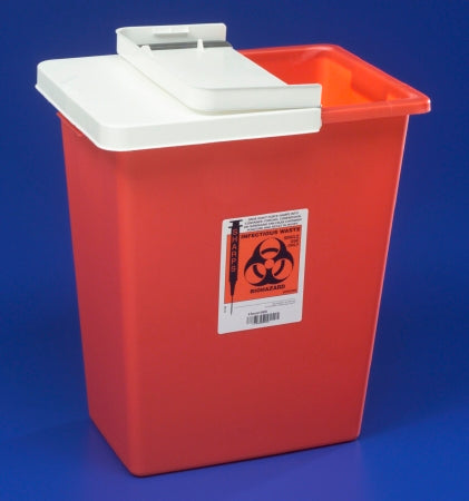 Cardinal Sharps Container SharpSafety™ 17-1/2 H X 15-1/2 W X 11 D Inch 8 Gallon Red Base / White Lid Horizontal Entry Gasketed Hinged Lid