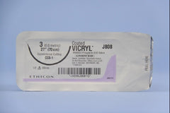 Suture with Needle Coated Vicryl Absorbable Coated Undyed Suture Braided Polyglactin 910 Size 3 27 Inch Suture 1-Needle 60 mm Length 1/2 Circle Conventional Cutting Sternum Needle