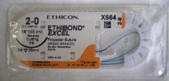 Suture with Needle Ethibond Nonabsorbable Coated Green Suture Braided Polyester Size 2 - 0 18 Inch Suture 1-Needle 26 mm Length 3/8 Circle Reverse Cutting Needle