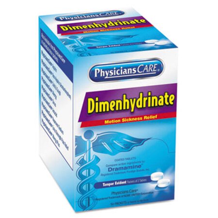 PhysiciansCare® Dimenhydrinate (Motion Sickness) Tablets, 2/Pack, 50 Pack/Box