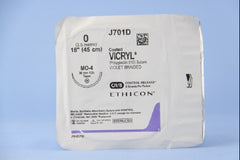 Suture with Needle Coated Vicryl Absorbable Coated Violet Suture Braided Polyglactin 910 Size 0 18 Inch Suture 1-Needle 36.4 mm Length 1/2 Circle Taper Point Needle