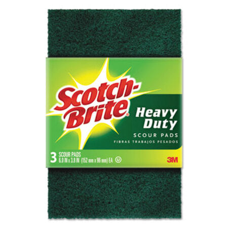 Scotch-Brite® Heavy-Duty Scour Pad, 3 4/5" x 6", Green, 3/Pack