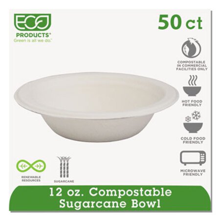 Eco-Products® Renewable and Compostable Sugarcane Bowls - 12 oz, 50/Packs
