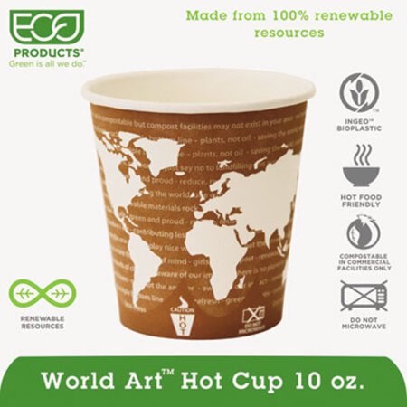Eco-Products® World Art Renewable and Compostable Hot Cups Convenience Pack - 10 oz, 50/Pack