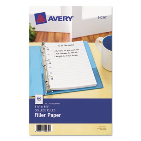 Avery® Mini Size Binder Filler Paper, 7-Hole, 5.5 x 8.5, College Rule, 100/Pack