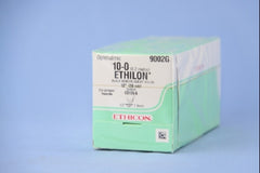 Suture with Needle Ethilon Nonabsorbable Uncoated Black Suture Monofilament Nylon Size 10 - 0 12 Inch Suture Double-Armed 7 mm Length 1/2 Circle Spatula Needle