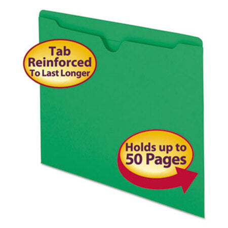 Smead® Colored File Jackets with Reinforced Double-Ply Tab, Straight Tab, Letter Size, Green, 100/Box