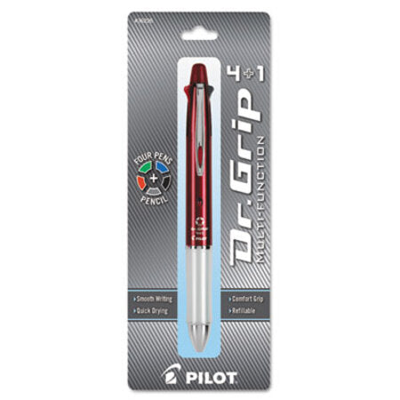 Pilot® Dr. Grip 4 + 1 Retractable Ballpoint Pen/Pencil, Black/Blue/Green/Red Ink, Burgundy Barrel