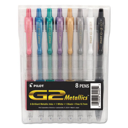 Pilot® G2 Metallics Retractable Gel Pen, Fine 0.7 mm, Assorted Ink/Barrel, 8/Pack