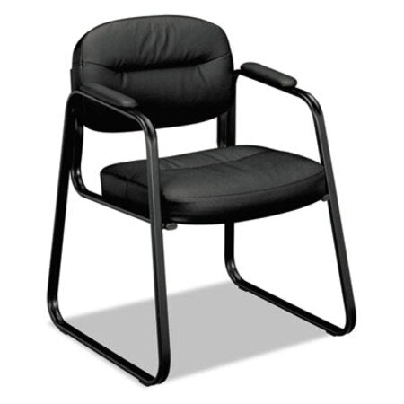 HON® HVL653 Leather Guest Chair, 22.25" x 23" x 32", Black Seat/Black Back, Black Base