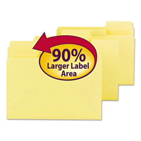 Smead® SuperTab Colored File Folders, 1/3-Cut Tabs, Letter Size, 11 pt. Stock, Yellow, 100/Box