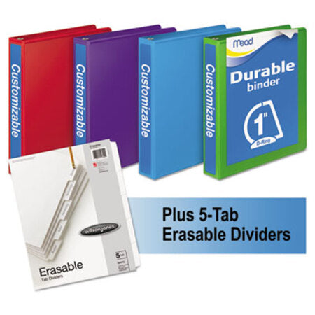 Mead® Durable D-Ring View Binder Plus Pack, 3 Rings, 1" Capacity, 11 x 8.5, Assorted, 4/Carton
