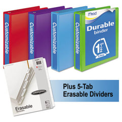 Mead® Durable D-Ring View Binder Plus Pack, 3 Rings, 1.5" Capacity, 11 x 8.5, Assorted, 4/Carton