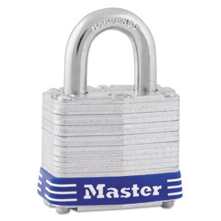 Master Lock® Four-Pin Tumbler Laminated Steel Lock, 2" Wide, Silver/Blue, Two Keys