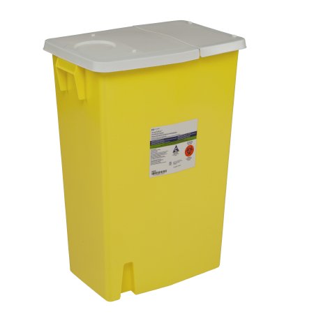 Cardinal Chemotherapy Waste Container SharpSafety™ 26 H X 18-1/4 W X 12-3/4 D Inch 18 Gallon Yellow Base / White Lid Horizontal Entry Gasketed Hinged Lid - M-199289-4462 - Case of 5