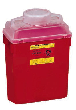 Becton Dickinson Sharps Container BD™ 17-1/2 H X 12-4/5 W X 8-4/5 D Inch 6 Gallon Red Base / Clear Lid Vertical Entry Hinged Snap On Lid - M-199498-2055 - Case of 12