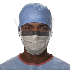 O&M Halyard Inc Surgical Mask with Eye Shield FluidShield Anti-fog Foam Pleated Tie Closure One Size Fits Most Blue / Orange NonSterile ASTM F2100-11 Level 2