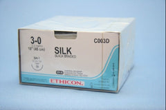 Suture with Needle Perma-Hand Nonabsorbable Coated Black Suture Braided Silk Size 3 - 0 18 Inch Suture 1-Needle 22 mm Length 1/2 Circle Taper Point Needle