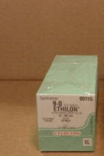 J & J Healthcare Systems Suture with Needle Ethilon™ Nonabsorbable Uncoated Black Suture Monofilament Nylon Size 9 - 0 12 Inch Suture Double-Armed 5.5 mm Length 1/2 Circle Spatula Needle