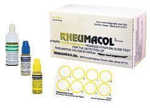 Immunostics Rapid Test Kit Rheumacol™ Latex Agglutination Test Rheumatoid Factor (RF) Serum / Synovial Fluid Sample 50 Tests - M-1135404-1741 - Kit of 50