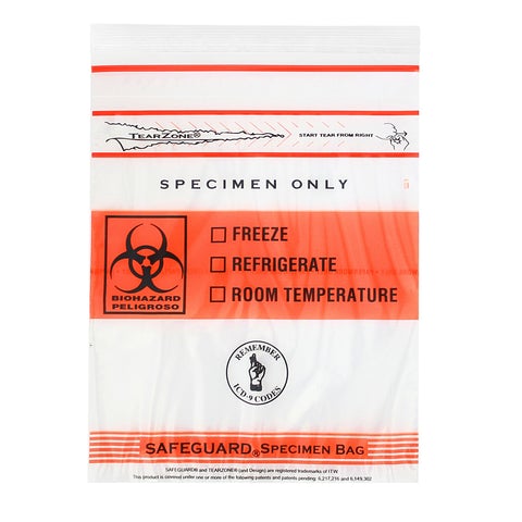 Minigrip Specimen Transport Bag with Document Pouch Safeguard® 6 X 9 Inch Polyethylene Zip Closure Biohazard Symbol / Storage Instructions NonSterile - M-1095447-3926 - Case of 1000